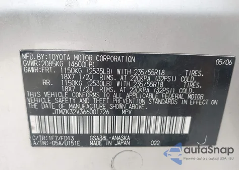 2006 Toyota Rav4 Sport V6 from USA, damaged, VIN JTMZK32V366001726